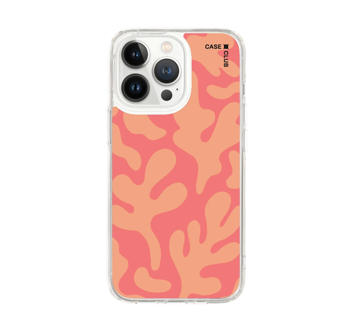 iphone 13 pro clear case pink & orange abstract freeform pattern